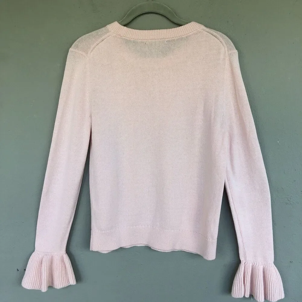 J Crew Sweater Womens S Cotton Knit Long Sleeve Bell Ruffle Cuff Romantic Boho